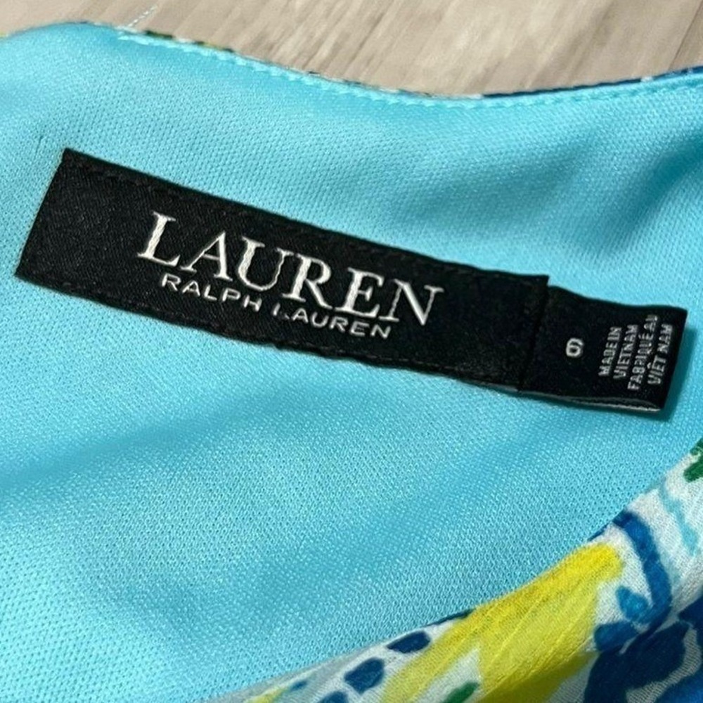 Lauren Ralph Lauren Dress Size 6 Blue Yellow Green Paisley Tiered Ruffle Womens - Picture 3 of 15